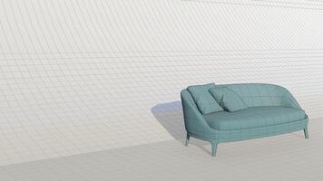 3d rendering modern minimalist sofa on blueprint photo