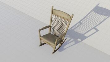 3d rendering wooden rocking chair on blueprint background photo