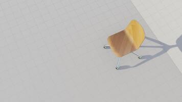 3d rendering single minimalist office chair with glossy wood and 4 wheelchair legs on blueprint photo