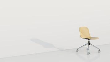 3d rendering single minimalist office chair with glossy wood and 4 wheelchair legs. photo