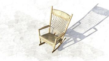 3d rendering wooden rocking chair on sketch photo