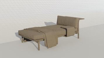 3d rendering a lounge sofa with a backrest on only one side and a coffee table attached on blueprint photo