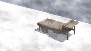 3d rendering a lounge sofa with a backrest on only one side and a coffee table attached on sketch photo