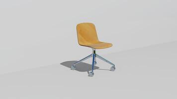 3d rendering single minimalist office chair with glossy wood and 4 wheelchair legs. photo