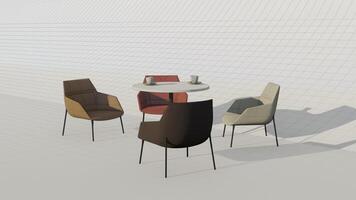 3d rendering set dining chairs on blueprint background photo