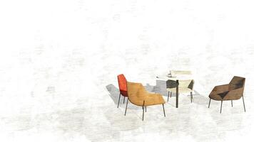 3d rendering set dining chair on sketch photo