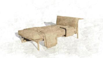 3d rendering a lounge sofa with a backrest on only one side and a coffee table attached on sketch photo