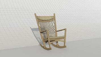 3d rendering wooden rocking chair on blueprint background photo