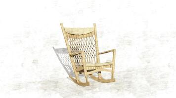 3d rendering wooden rocking chair on sketch photo