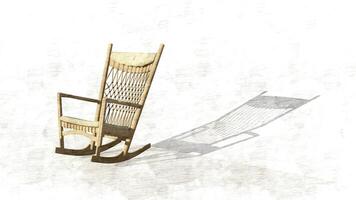 3d rendering wooden rocking chair on sketch photo