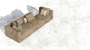 3d rendering sofa on sketch photo