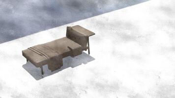 3d rendering a lounge sofa with a backrest on only one side and a coffee table attached on sketch photo