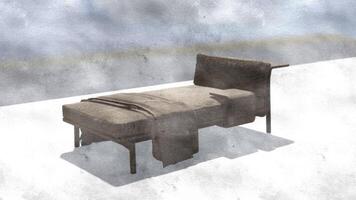 3d rendering a lounge sofa with a backrest on only one side and a coffee table attached on sketch photo