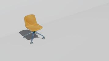 3d rendering single minimalist office chair with glossy wood and 4 wheelchair legs. photo