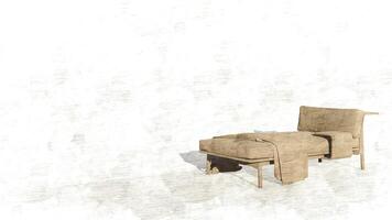 3d rendering a lounge sofa with a backrest on only one side and a coffee table attached on sketch photo