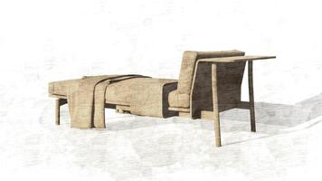 3d rendering a lounge sofa with a backrest on only one side and a coffee table attached on sketch photo