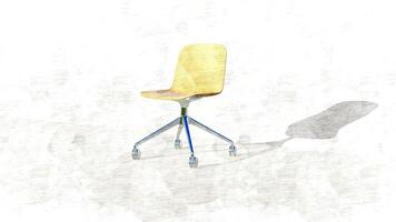 3d representación soltero minimalista oficina silla con lustroso madera en bosquejo foto