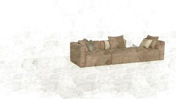 3d representación sofá en bosquejo foto