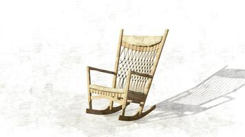 3d representación de madera balanceo silla en bosquejo foto
