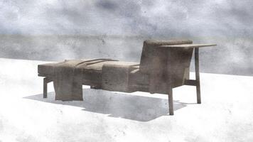 3d rendering a lounge sofa with a backrest on only one side and a coffee table attached on sketch photo