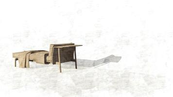 3d representación un salón sofá con un respaldo en solamente uno lado y un café mesa adjunto en bosquejo foto
