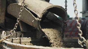 Concrete pouring, concrete mixer at the construction site. video