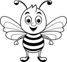 negro y blanco dibujos animados ilustración de gracioso abeja mascota personaje vector