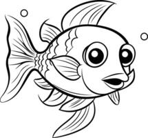 Black and White Cartoon Illustration of Cute Fish Animal Character for Coloring Book vector