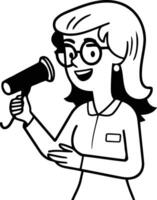 illustration of a female scientist holding a camera in her hands. vector