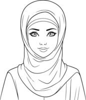 hijab mujer cara en un lineal estilo. vector