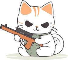 Cute cat with a gun in cartoon style. vector