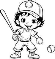 béisbol jugador chico dibujos animados mascota personaje ilustración. vector