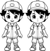 Cute boy and girl in a baseball cap. vector