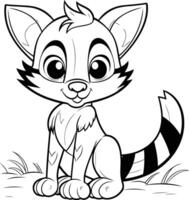 negro y blanco dibujos animados ilustración de linda bebé zorro animal personaje colorante libro vector