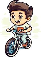 Cute boy riding a bike isolated on white background. vector