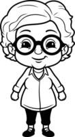 cute little girl with glasses. black and white illustration graphic design vector