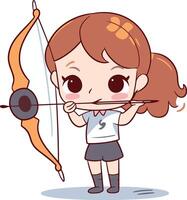 Cute little girl aiming with bow and arrow. vector