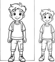 Boy and girl in casual clothes for coloring book. vector