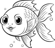 negro y blanco dibujos animados ilustración de linda pescado animal personaje colorante libro vector