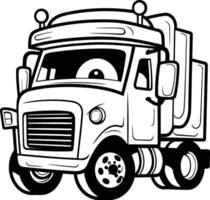 Cartoon Truck Illustration - Black and White Coloring Book vector