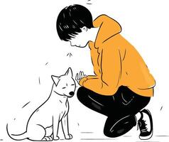 Boy playing with a dog of a boy playing with a dog. vector