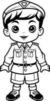 Coloring book for children. Boy in scout uniform on white background vector