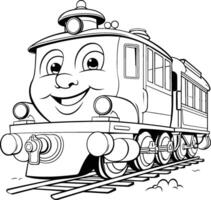 illustration of Cartoon train on a white background. Coloring book vector