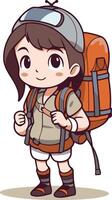 Boy hiker with backpack. Cute cartoon character. vector