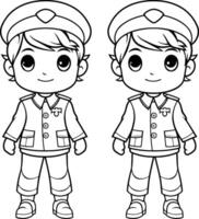 colorante libro para niños chico y niña en explorar uniforme vector