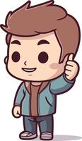 Thumbs up - Cartoon boy with thumb up gesture illustration. vector