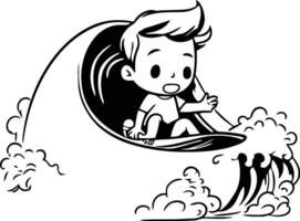 Boy surfing on a wave of a boy surfing on a wave. vector