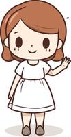 Smiling girl in white dress. Cute cartoon illustration. vector