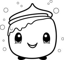 linda dibujos animados kawaii hielo crema. negro y blanco ilustración. vector