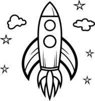 Rocket icon. Outline illustration of rocket icon for web design isolated on white background vector